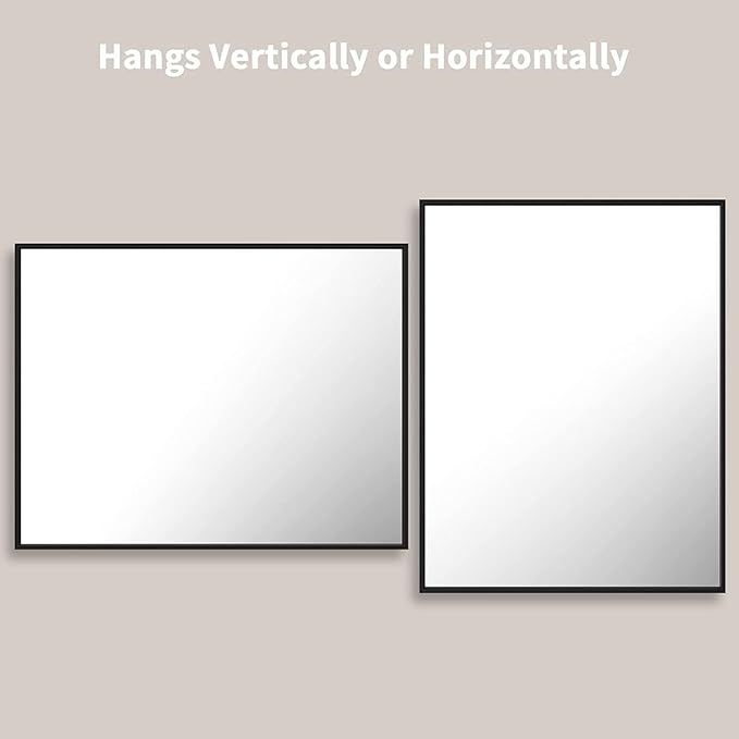 LOAAO 28"X36" Black Rectangle Bathroom Mirror Wall, Matte Black Aluminum Alloy Frame, Tempered Glass, Hangs Vertically or Horizontally, Easy to Install