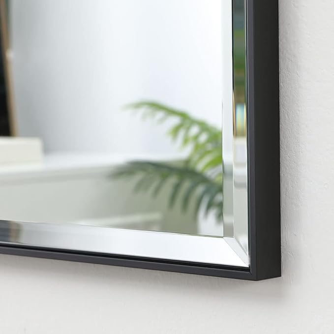 30x30 Inch Black Mirror with Beveled Trim, Aluminum Frame Bathroom Vanity Mirror, Copper-Free Mirror, Rectangle Wall Mounted Mirror, Modern Rectangular Mirror Horizontal or Vertical