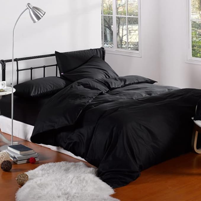 CLOTHKNOW Black Queen Size Comforter Set All Black Bedding Comforter Sets Men Boys Comforter Soft Queen Comforter with 2 x Pillow Cases