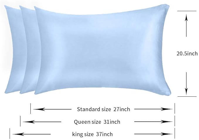 100% Mulberry Silk Pillowcases Set of 2 for Hair and Skin and Super Soft and Breathable King Size Nature Silk Pillowcases (King, Blue)