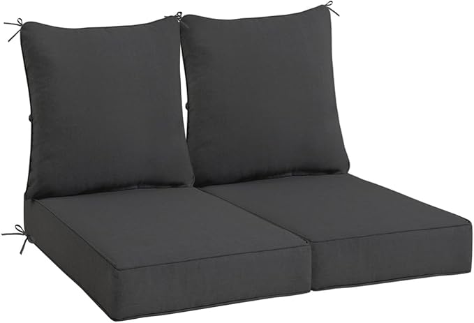 Sundale Outdoor Olefin Deep Seat Cushion Set of 2, Patio Chair Cushion and Pillow, Water-Resistant Sectional Sofa Pad with Straps Dark Gray, 23 x 26 x 4 Inches