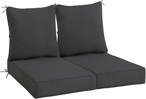 Sundale Outdoor Olefin Deep Seat Cushion Set of 2, Patio Chair Cushion and Pillow, Water-Resistant Sectional Sofa Pad with Straps Dark Gray, 23 x 26 x 4 Inches