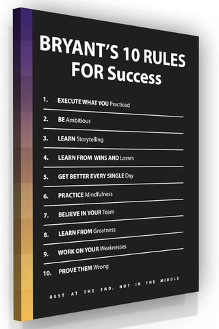Bryant 10 Rules For Success Motivational Wall Art Office Decor Canvas Print, Black Mamba Mentality, Basketball Player Gift, Sports Gym Art, Basketball Coach Print (48" x 36" in)