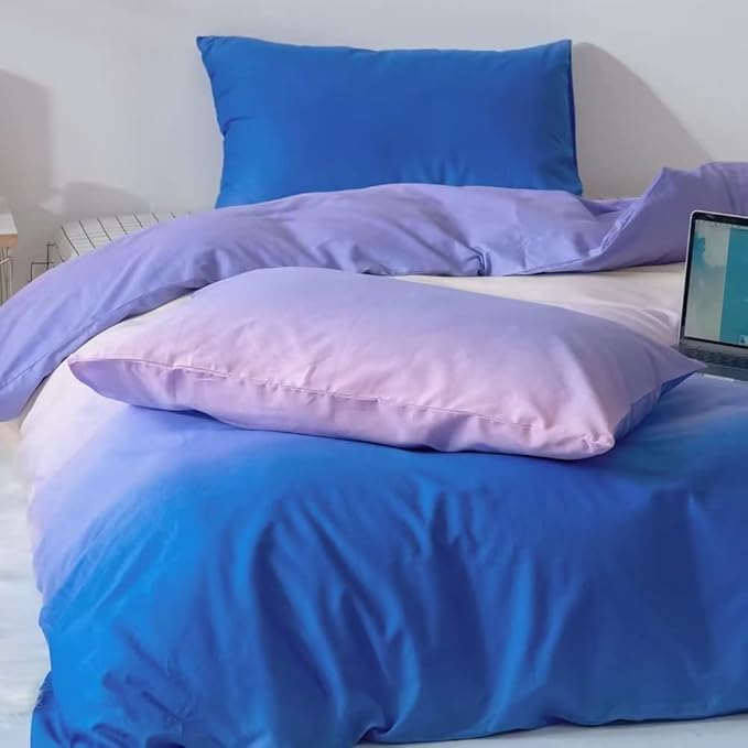 CLOTHKNOW Blue Purple Comforter Set California King Gradient Blue Bedding Comforter Sets Cal King Purple White Bed Comforter Soft