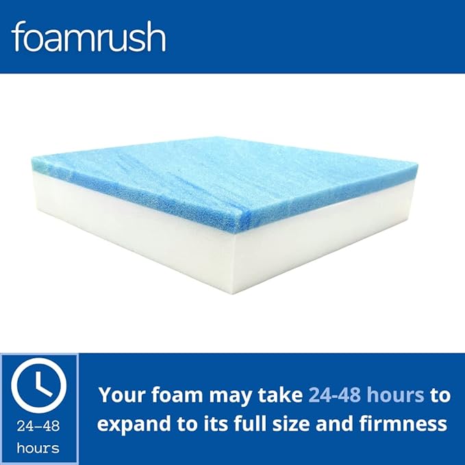 FoamRush 12" x 36" x 36" Gel Memory Foam Upholstery Square Cushion Medium Firm (Chair & Wheelchair Seat Cushion Replacement, Square Foam Dining Chairs, Couch, Sofa, Rubber Padding)