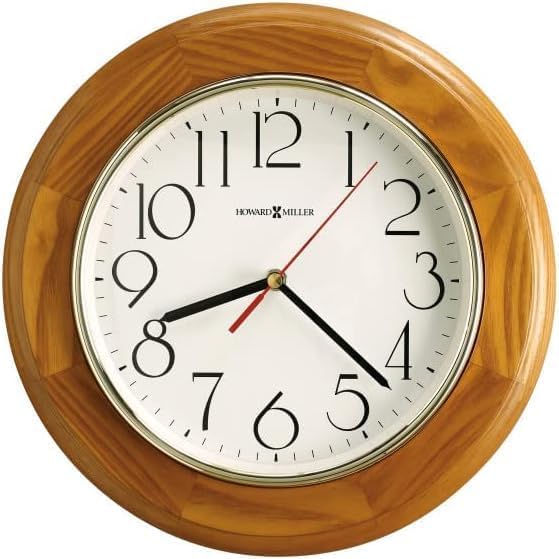 Howard Miller Dalton Gardens Wall Clock II 549-660 – 11.5-Inch Champagne Oak Finish, Round Brass-Finished Bezel, Natural Home Decor, White Dial, Quartz Movement Timepiece