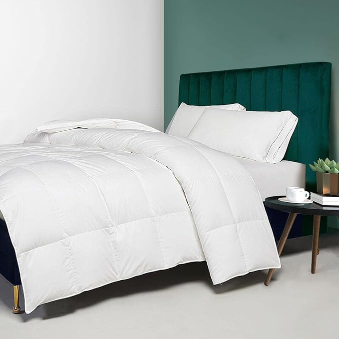 Organic Feather Down Comforter Oversized King Size, All Season Duvet Insert 100% Organic Cotton, Medium Warm Quilted Bed Comforter with Corner Tabs(120x98, White)
