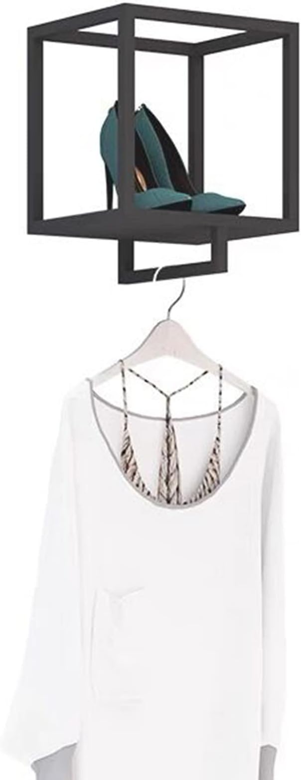 Metal Garment Racks in Boutique Clothing Stores Display,Wall-Mounted Hanging Potted Plants Clothes Shelf in Home,Towel Rack for Bathroom Storage Shelves (Black, 11.8" L)