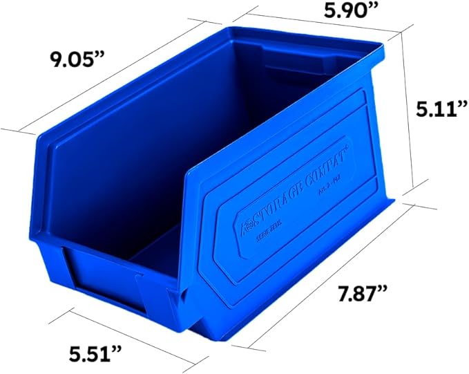 Plastic Storage Bins, Hanging, Stackable, Storage Organizer Bin for Warehouses, Workshops 9-Inch x 5-Inch x 5-Inch, Blue, 12-Pack