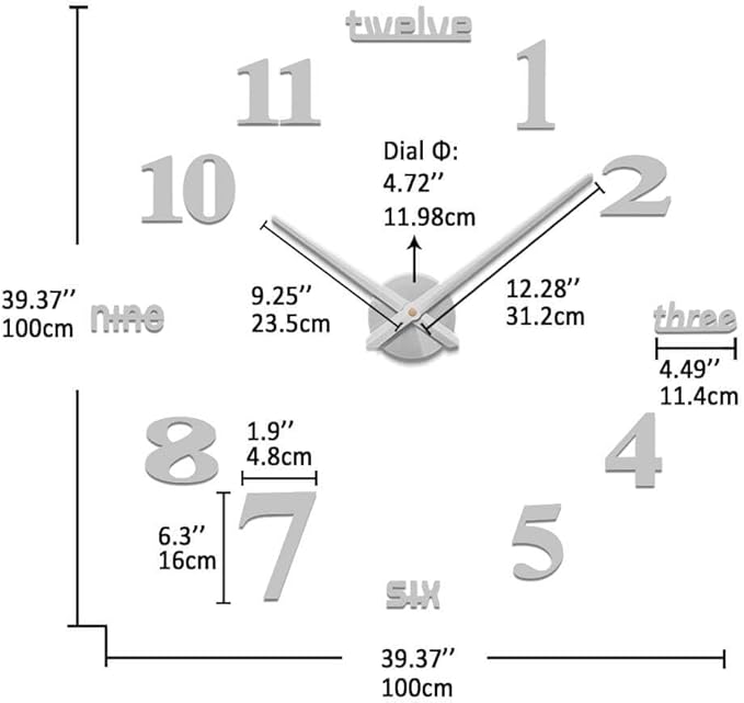 VANGOLD Large Wall Clocks for Living Room Decor, DIY Wall Clock Modern 3D Wall Clock with Mirror Numbers Stickers for Home Office Decorations Ideas (Black)