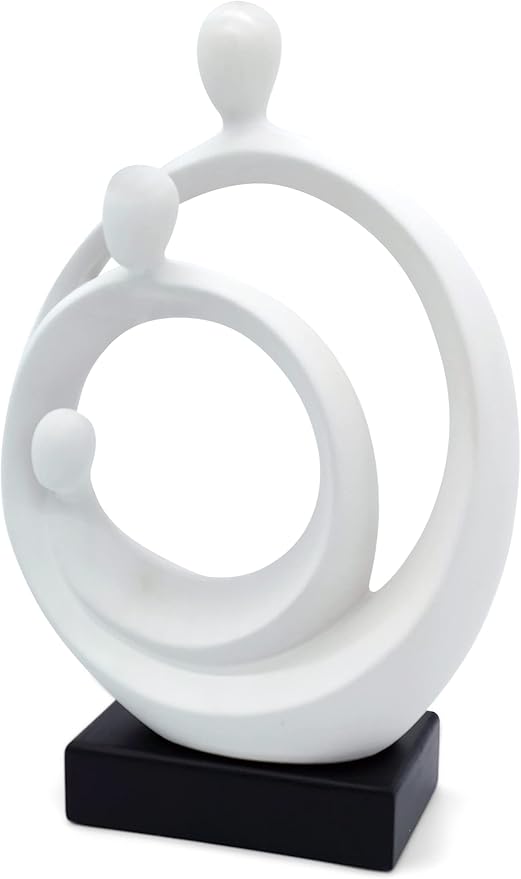 Stylish Sculpture Family Happiness – Timeless holy Family Sculpture Home Decor 14in – Abstract Decorative Statue for Living Room in White & Black - Modern Ceramic Figure Well Suited as Gift