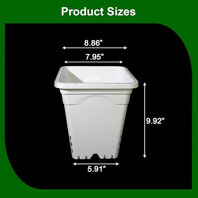 HG9X9SW 9"x9" White，10" Tall, Pack of 24 Square Pot.Plastic Square Nursery Pots,Light Tight and Durable Thickened