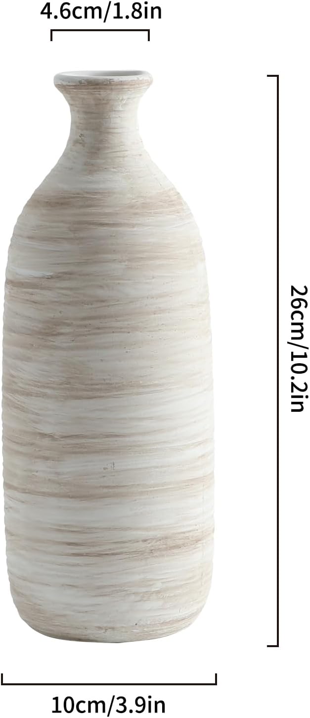 ALMA White Ceramic Vase 11 inch Tall, Narrow Boho Vases for Eucalyptus Leaf Branch|Small Pampas Grass Vase for Minimalist Home Decor, Coastal, Modern Bohemian Style Decor