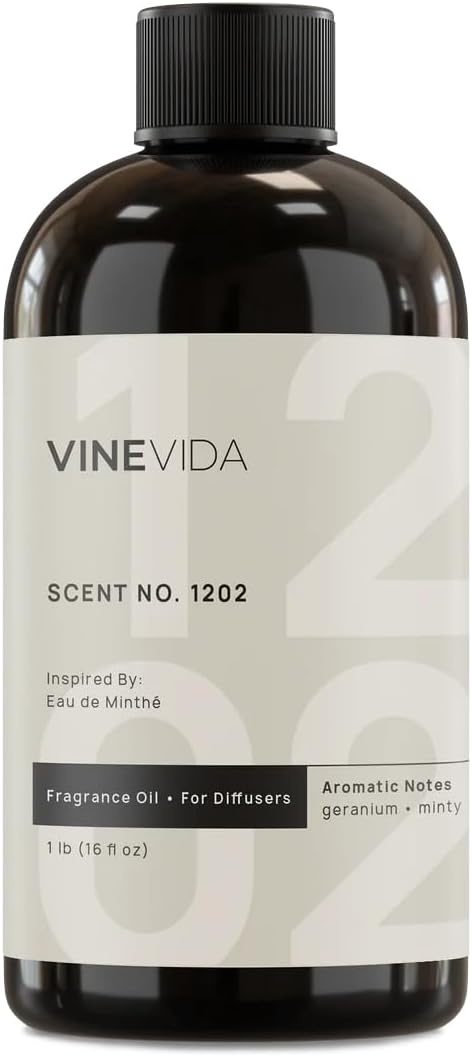 VINEVIDA [16 Fl Oz] Scent NO. 1202 Fragrance Oil for Cold Air Diffusers, Aromatic Notes of Mint, Nutmeg, Rose Oxide & Patchouli Essential Oils for Diffuser Oil Refill & Air Freshener Room Spray