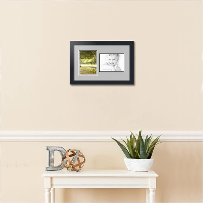 Art to Frames Double-Multimat-106-88/89-FRBW26079 Collage Photo Frame Double Mat with 2 - 5x7 Openings and Satin Black Frame