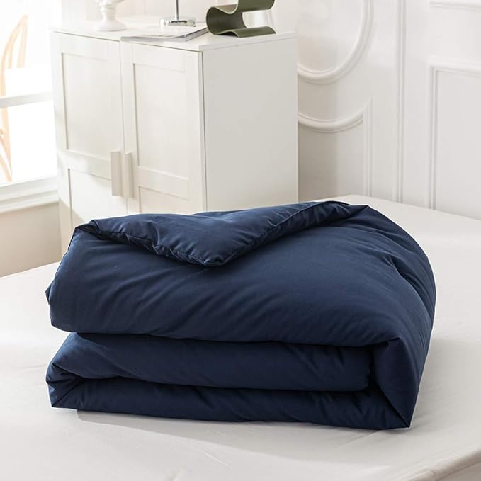 Pureant Solid Navy Comforter California King Dark Blue Bedding Comforter Set Solid Navy Blanket Quilt Cal King Men Women Cotton Blue Comforter Breathable Soft Navy Blue Comforter with 2 Pillowcases
