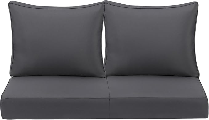 Outdoor Deep Seating Cushion Set, 24" x 24", Waterproof & Fade Resistant Patio Furniture Cushions with Handle, Deep Seat and Back Cushion for Chair and Sofa (2, Grey)