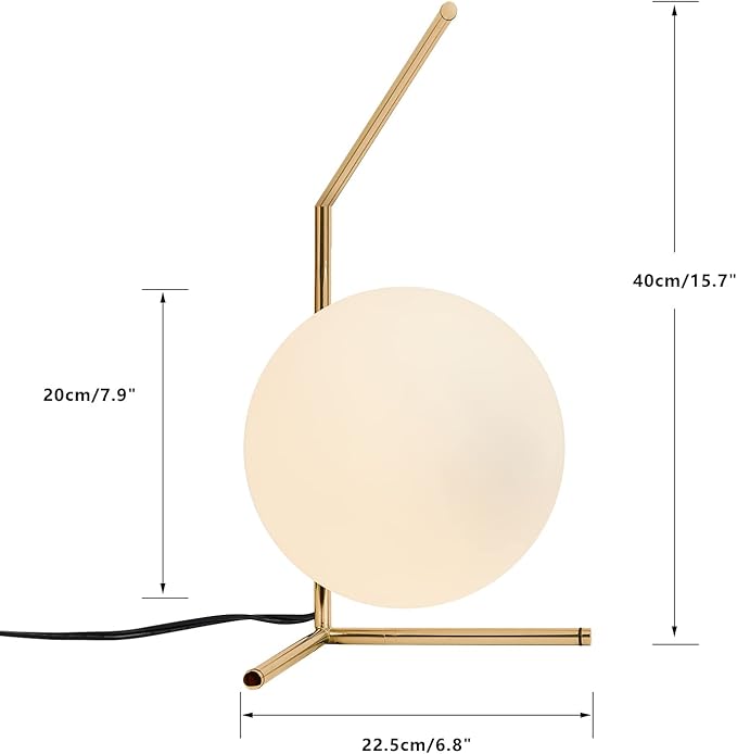 BOKT Mid Century Modern Brass Table Lamp Large Globe Ball Desk Lamp Brush Gold Metal Reading Lamp Industrial Bedside Nightstand Reading Light for Bedroom, Kids Room, Office