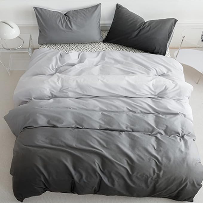 CLOTHKNOW Gray White Full Size Comforter Sets Grey Gradient Bedding Gray Bed Full Gray 3Pcs Gray Full Gradient Gray
