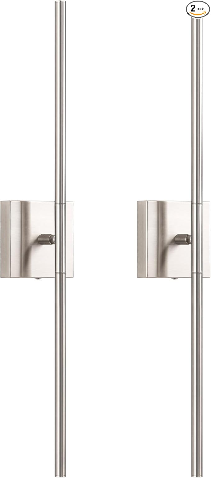 KDG Cordless Wall Sconces Set of 2, Wireless 7000mAh Rechargeable Battery Operated LED Wall Lamps with Remote, 360° Rotate Lightings for Wall Painting, Bedroom, Hallway, Night Light 23.6 inch (Nickel)