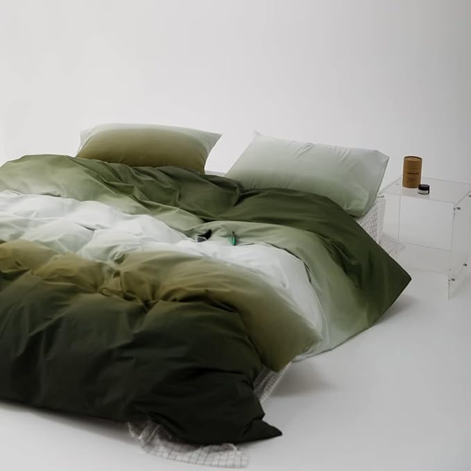 Luxlovery Green White Comforter Set Queen Gradient Color Bedding Comforter Set Dark Green Bedding Set Soft Breathable Blanket Quilts Modern Army Green Color Queen Size Comforter Set