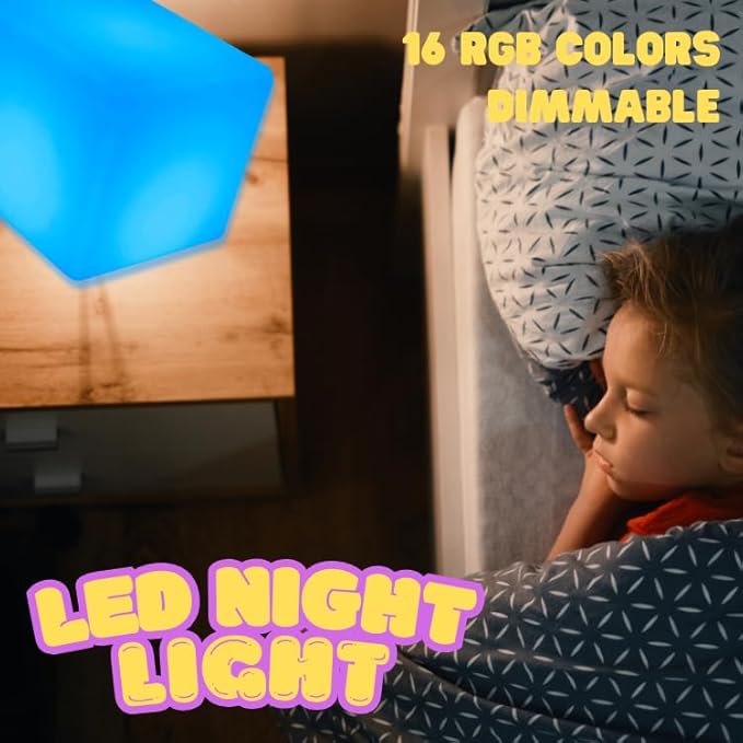 8-Inch LED Dimmable Glow Cube Waterproof Rechargeable Adjustable RGB Color Changing with Remote Control, Sensory Toys for Kids, Night Light Indoor Outdoor Decorative Lighting