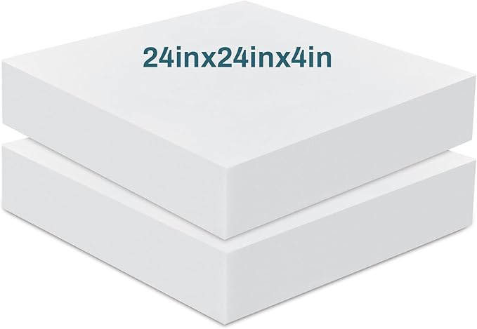 Frienda 2 Pack 4" x 24" x 24" Upholstery High Density Foam Cushion Replacement Square Cut to Size Foam Couch for Chair Couches Padding Shipping Packing DIY Cosplay Projects