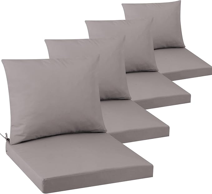 Outdoor Seat Cushion Set 24 x 24 In, Water-Resistant & Fade-Resistan, Patio Furniture Cushions with Removable Cover Deep Seat & Back Cushion with Handle and Adjustable Straps for Chair Sofa,4PC
