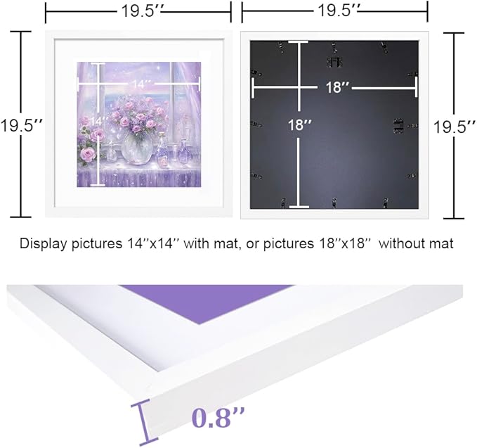 THREELOVE 18x18 Frame White, Display Picture 14x14 with mat or 18x18 Without mat, Photo Poster Picture Frame Wall Mounting Home Decor, 1-PCS
