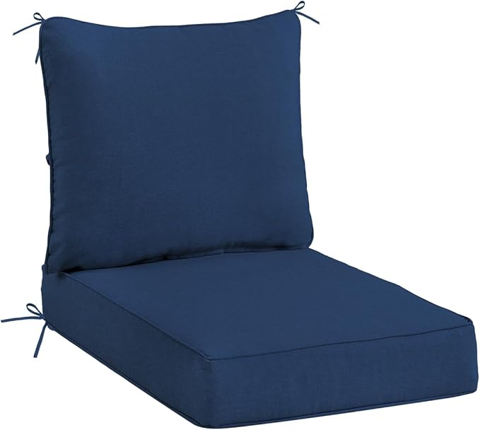 Sundale Outdoor Olefin Deep Seat Cushion, Patio Chair Cushion and Pillow, Water-Resistant Sectional Sofa Pad with Straps Dark Blue, 24 x 24 x 4 Inches