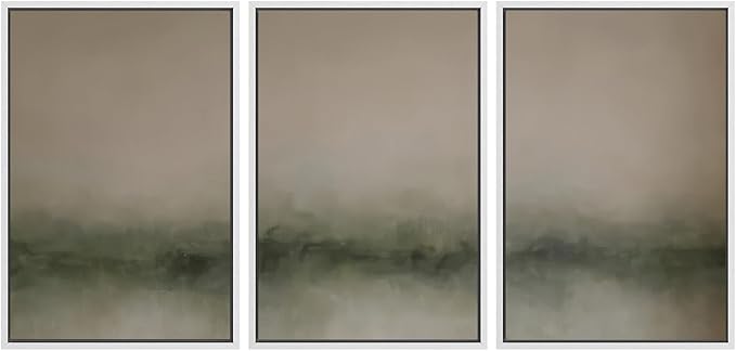 SIGNWIN Framed Wall Art Print Set Neutral Green Abstract Contemporary Misty Landscape Photography Modern Art Minimalist Closeup Dramatic for Living Room, Bedroom, Offic - 24"x36"x3 WHITE