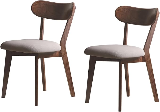 100% Solid Oak Wood Dining Room Chairs - Practical Kitchen Chairs - Wood Chair for Dining Room, Kitchen (2, Walnut with Grey Cushion)