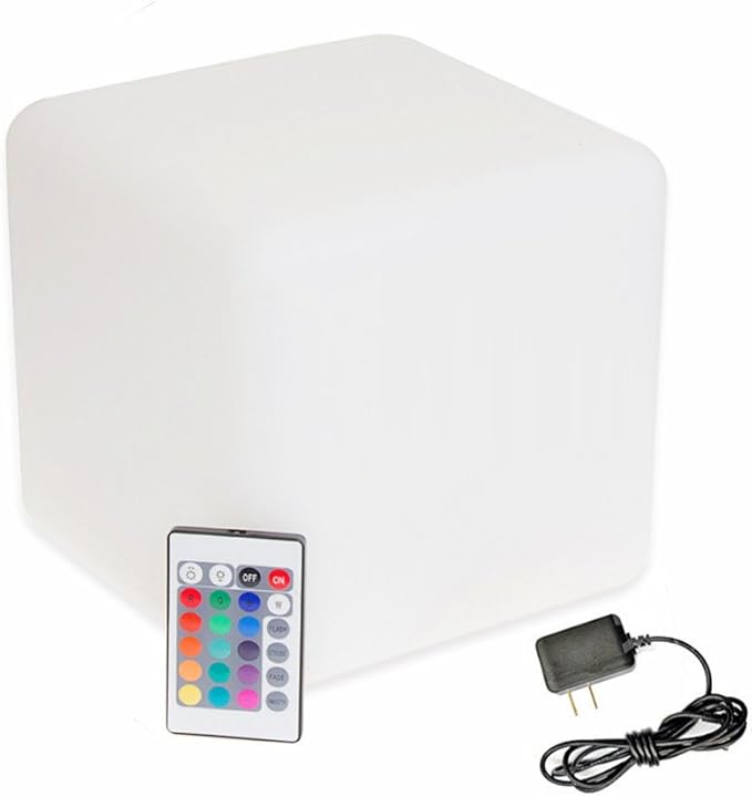 20-Inch LED Light Cube Decorative Glow Furniture Waterproof Rechargeable Adjustable RGB Color Changing w/Remote for Party Lamp Night Romantic Indoor Outdoor Lighting