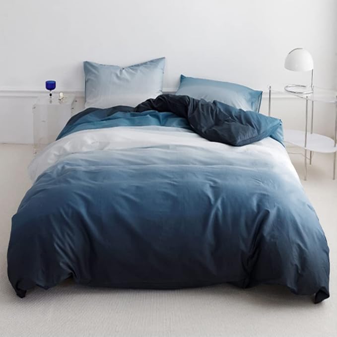 Pureant Blue White Gradient Comforter Sets California King Solid Ocean Sea Blue Bedding Comforters Cal King Modern Plain White and Sky Blue Gradient Soft Quilts Farmhouse Abstract Art Watercolor Bed