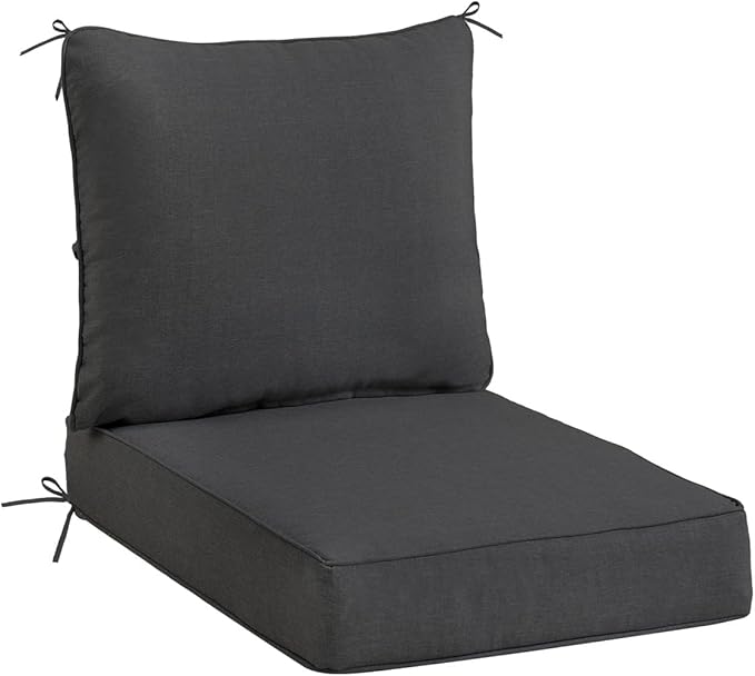 Sundale Outdoor Olefin Deep Seat Cushion, Patio Chair Cushion and Pillow, Water-Resistant Sectional Sofa Pad with StrapsDark Gray, 24 x 24 x 4 Inches