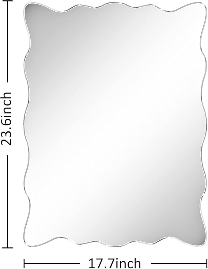 KOHROS Wavy Wall Mirror Frameless Bathroom Mirrors for Over Sink 18” x 24" Beveled Edge Mirror for Vanity and Entryway Hang Horizontally or Vertical