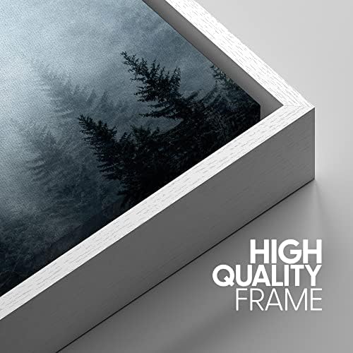 SIGNWIN Framed Canvas Print Wall Art Set Winter Fog Mist Pine Tree Mountain Forest Nature Wilderness Photography Modern Art Landscape Relax/Calm for Living Room, Bedroom, Office - 16"x24"x3 White