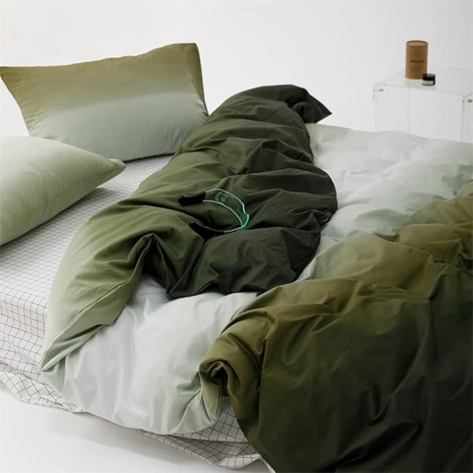 Pureant Army Green Gradient Comforter Sets California King Women Men Solid White and Green Bedding Comforters Cotton Modern Plain Dark Hunter Green Gradient Quilts Cal King Soft Green Blankets Durable