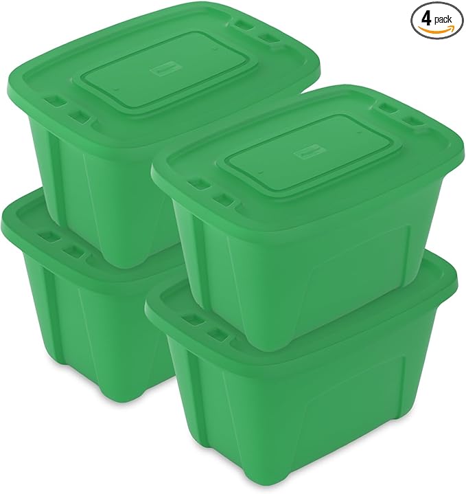 Storage Totes with Lids - Made in USA 18-Gallon (72-Quart) 4-Pack storage bins with lids plastic storage containers large storage boxes for Organizer Green/Green