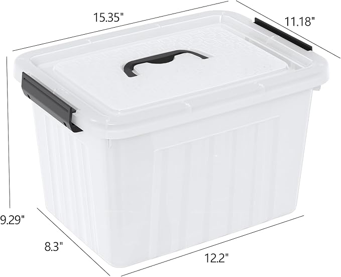 22 L Clear Storage Box/Bins with Handles, Plastic Container with Latches Lid, 4 Pack