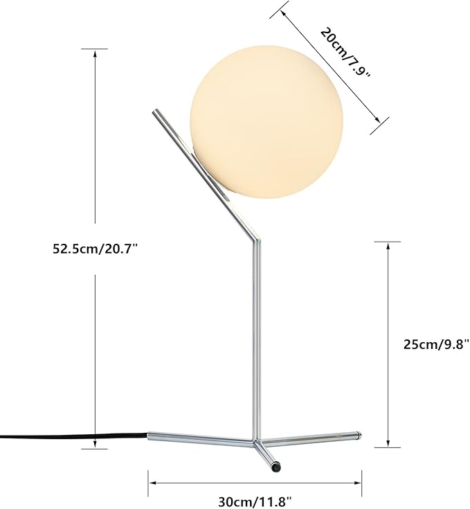 BOKT Modern Chrome Metal Globe Table Lamp Contemporary Milk White Glass Reading Lamp 1-Light E26 Table Standing Lamp Home Decor Glass Ball Iron Lighting Fixture for Bedside Hotel Shop Office Gifts