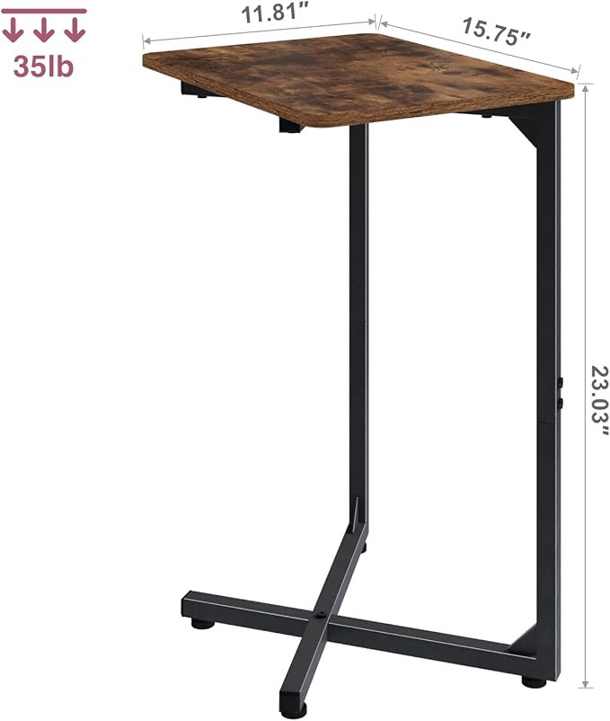 NEFROM C-Shaped End Tables, TV Trays Set of 2, Small Side Table for Couch, Sofa Table for Living Room, Bedroom, Bedside ET-X-BRW2