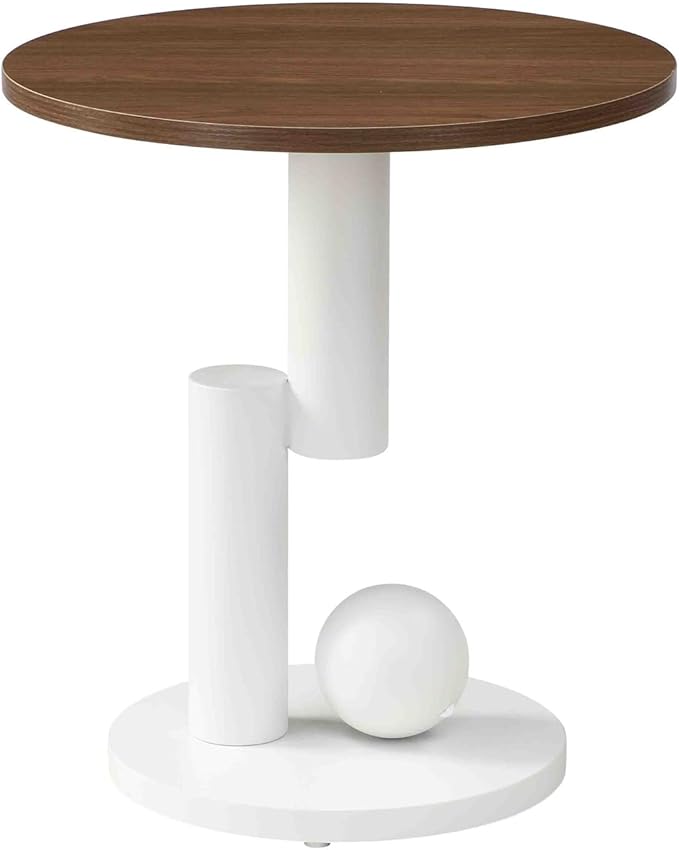 2 Piece Living Room Set, Storage Drawer, Modern Nest Coffee Table Set of 2, Wooden Brown Tabletop Oval Coffee and End Table Set with White Iron Geometric Base