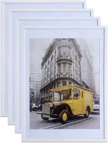 Art Emotion White 18x24 Picture Frame Display 16x20 Pictures with Mat or 18x24 without Mat, Horizontal and Vertical for Wall- 4 packs.