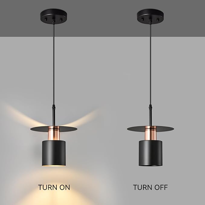 Black Pendant Light Fixture,Modern Hanging Lamp Adjustable Height, Industrial Ceiling Pendant Lighting for Kitchen Island Living Room, Bedroom, Hallway, Bar, Cafes(2-Pack)