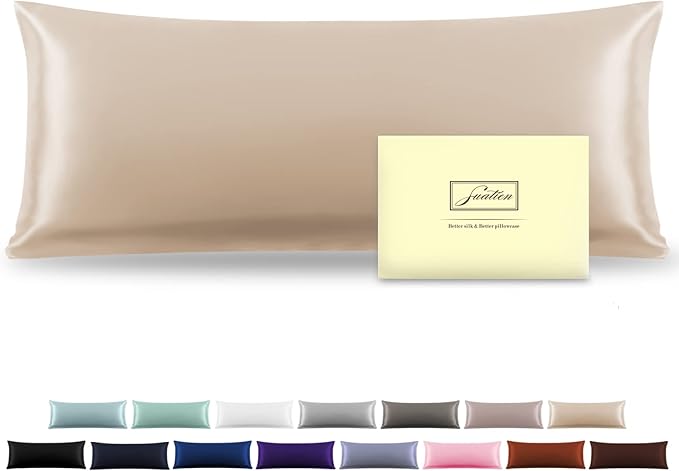 Silk Body Pillowcase Mulberry Silk Pillow Cases with Zipper Soft Breathable Smooth Cooling 20x54 inches Pillowcase for Sleep (Champagne,20"X 54",1Pcs)