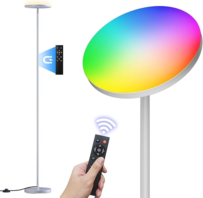 𝐑𝐆𝐁 Torchiere Floor Lamps for Living Room, 32W/3200LM Bright LED Standing Lamp with Remote, Modern Color Changing Tall Lamp with Stepless Dimming, 69" Corner Floor Lamp for Bedroom, Office