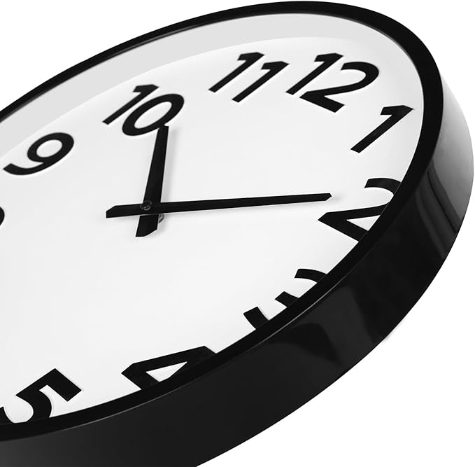 16 Inch Large Wall Clock Modern Simple Decorative for Living Room Home Office Classroom Decor, Black, Big 3D Numbers