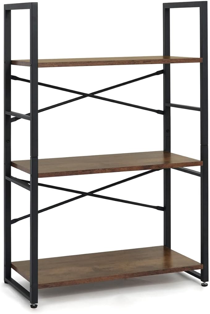 CAPHAUS 3 Tier Small Bookshelf, 24 Inch Width Free Standing Shelf, Bookcase Shelf Storage Organizer, Industrial Book Shelves for Home Office, Living Room, Rustic Oak Vintage Shelves & Metal Frame