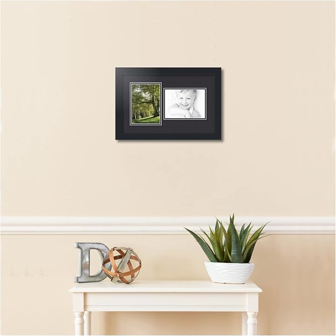 ArtToFrames Collage Photo Frame Double Mat with 2 - 5x7 Openings and Satin Black Frame